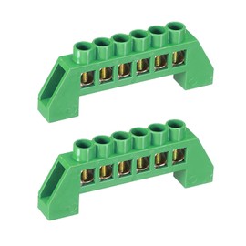 MECCANIXITY Terminal Grounding Bar Screw Block Barrier Brass Strip 6 Positions Green for Electrical Distribution Pack of 2
