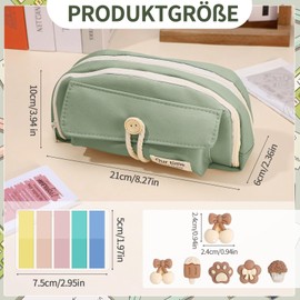 Vyuwast Pencil Case, Pencil Case with 5 Decorative Patches and 1 Pack Sticky Notes in Five Colours Pencil Case for Children, Teenagers, Students and Adults