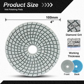FOCSTOL Diamond Wet Polishing Discs - Pack of 6 100 mm Grit 400 Diamond Sanding Pad for Granite Marble Artificial Stone Quartz for Angle Grinder