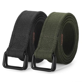 JASGOOD - Cinturones de tela de lona para hombre, informales, con hebilla de doble anillo, paquete de 2 unidades, G-black+army green, Fits Waist Size 28"-32"