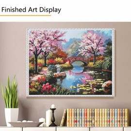eGoodn 5D Diamond Painting Kit for Adults Landscape Sakura Garden DIY Art Full Drill Round 20x16 Inches / 50x40 cm, Beautiful Scenery of Cherry Blossom Park Lake