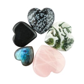 CRYSTALIS Wholesale 5pcs Natural Mix Gemstone Heart Shape, Flat Loose Bulk Cabochons Jewelry Making Supply, Chakra Healing Polished Stones, Wire Wrapping, DIY, Gem Collection