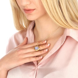 Locket with Real Forget-Me-Not Flowers Including Chain 50 cm 925/18 Carat Gold-Plated