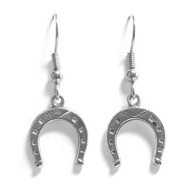 Small Plain Horse Shoe – 16x13mm - Tibetan Silver charm dangle earrings. Hypoallergenic Stainless-Steel Fishhook or Silver Plated Ball-Post, or Clip-on Earrings Opt.