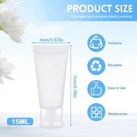 20Pcs 0.5oz(15ml) Plastic Flip Split Cosmetic Squeeze Bottle Refillable Empty Squeeze Soft Tube Travel Size Toiletry Containers for Shampoo Facial Cleaning Shower Gel (Clear)