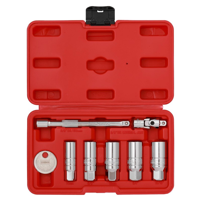 CASOMAN 3/8-Inch Drive Spark Plug Socket Set, 6-Point, Include Extension