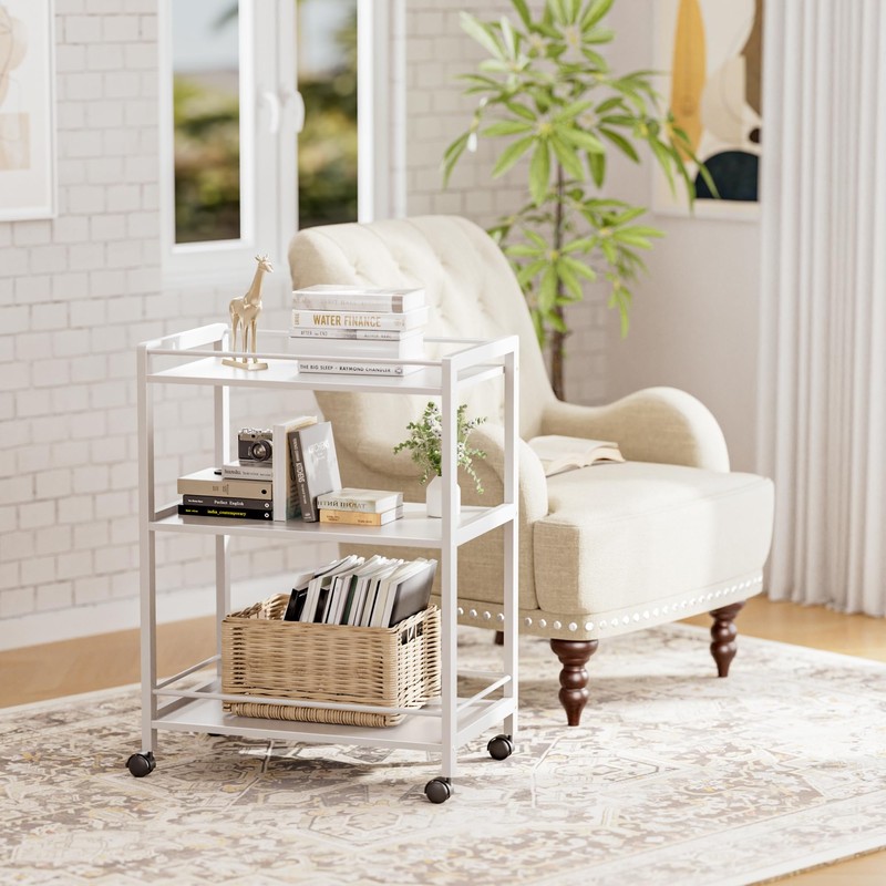HITNET White Bar Cart, Home Bar Serving Cart, Kitchen Trolley