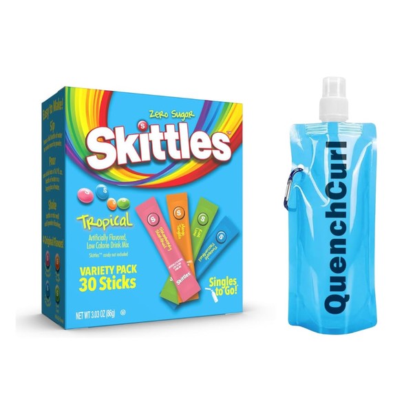 Skittles Zero Sugar Tropical Variety Pack, 30 Powdered Drink Sticks,