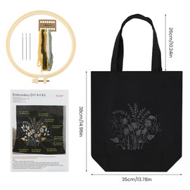 SacJkt Embroidery Set Adults, Embroidery Kit, Canvas Tote Bag, Embroidery Starter Set with Tool and Instructions, Cross Stitch Kit for Beginners Adults and Embroidery Lovers (Black-01)