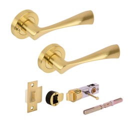 HANDLEZONE® Zena Privacy Lever On Round Rose Door Handles, with Bullet Privacy Latch, for Bathroom, Toilet, WC Doors, 1 Set - Brushed Brass