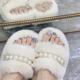 Nail Tips, Foot Nails, 24 Pieces, Glossy, Popular, Stylish, Foot Nail, Nail Seal, Reusable Gel Nails, Foot Nails, Handmade, Cute, Nail Tips for Brides Legs Weddings, Coming-of-Age Ceremonies, Parties,