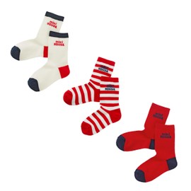 MIKI HOUSE 14-9660-680 WEB Exclusive Socks Pack, Set of 3, Crew Length, Boys, Girls, Baby, Kids, Children's Clothes, Kindergarten Commuting to School, red