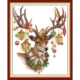 WOWDECOR Cross Stitch Kits for Adults Beginners Pre Printed, Sika Deer Animals 14ct Stamped Advanced DIY Embroidery Kits with Pattern