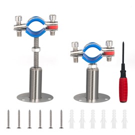 Kodilin 2PCS 304 Stainless Steel Wall Mount Ceiling Mount Pipe Supports,Suitable for OD Pipe 3/4"(25-28mm),Adjustable Height 50-100mm,Adjustable Pipe Strap Clamp with Screws