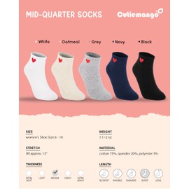 CUTIE MANGO 5 Pair Heart Print Ankle Socks Mid-quarter Daily Casual Soft Comfortable Fit Simple Cute Design Lovely Socks Short Crew Premium Cotton Sox 6,7,8,9,10 size for women (Gray)