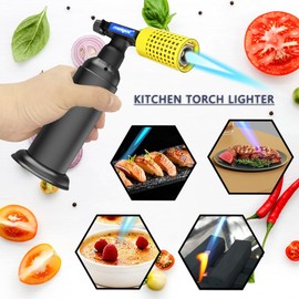 Molgoc Butane Torch with Square Grid Guard,Stainless Steel Protective Cover,Refillable Kitchen Torch Lighter,Adjustable Flame,Yellow. (Butane Gas Not Included)