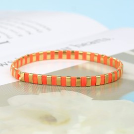 KELITCH Tila Beads Stretch Bracelets Colourful Friendship Bracelets Stackable Jewellery Women's Bangle, Glass, No-Gem-Tye