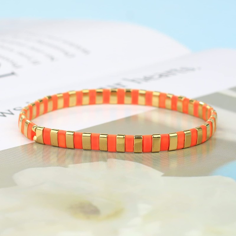 KELITCH Tila Beads Stretch Bracelets Colourful Friendship Bracelets Stackable Jewellery