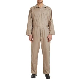 TopTie Blended Long Sleeve Coverall for Men, Khaki Coverall Regular Length