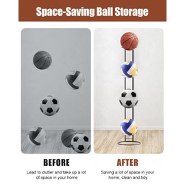 Yempum Football Ball Stand, Removable Ball Holder, Durable Football Stand, Indoor Vertical 3/4 Level Ball Storage for Storing Footballs, Basketballs, Volleyballs, etc