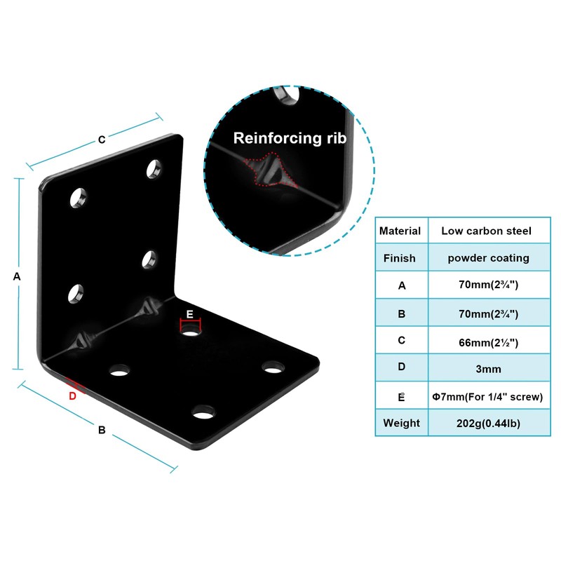 eoere 10 PCS 2-3/4" Black Steel L Right Reinforced Angle
