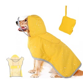 Dog Raincoat, Adjustable Dog Rain Jacket, Waterproof Rain Poncho Jacket for Dogs, Puppy Dog Raincoats with Strip Reflective for Outdoor Activities (Yellow, Medium)