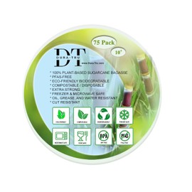 Dura-Tru Heavy Duty PFAS-free Compostable Plates, 10 Inch Disposable Plates - Sugarcane Party Plates [Round, 75 Pack] | 100% Bagasse Biodegradable Eco-Friendly Paper Plates 10 inch (Natural)