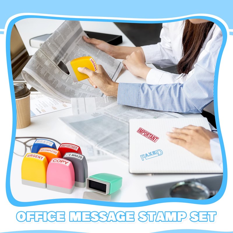 Crtiin 16 Pcs Office Stamp Set Message Self Inking Rubber