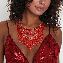 EVER FAITH Rhinestone Necklace Crystal Art Deco Costume Statement Necklace for Women Girls, Crystal, No gemstone