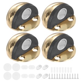 M METERXITY 4-Pack Floor Mounted Door Stops, Stainless Steel Half Dome Magnetic Gate Stopper with Plastic Rubber Bumper for Living Room/Bedroom/Bathroom, Wall Protector [Gold Tone]