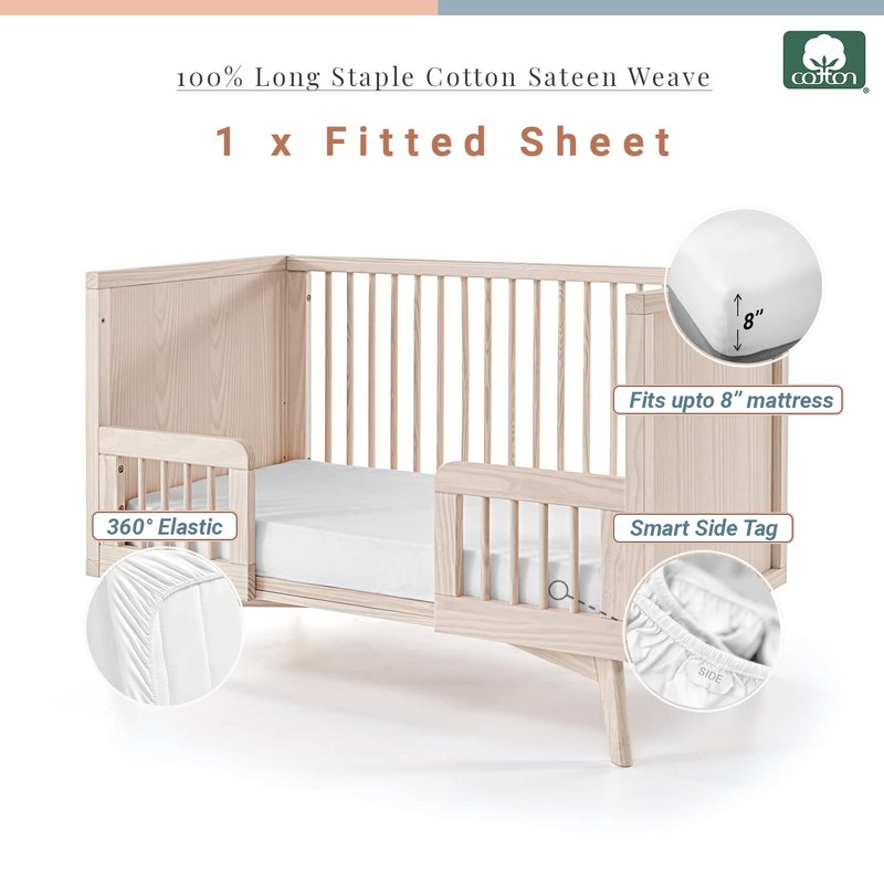 Pizuna 100% Cotton Fitted Cot Sheets White, 400 Thread Count