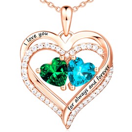 ESSIE ODILA Heart Necklaces for Women 14K Rose Gold Necklace for Women 925 Sterling Silver Birthstone Jewelry Necklace Valentine’s Day Christmas Gifts for Womens Wife Mom