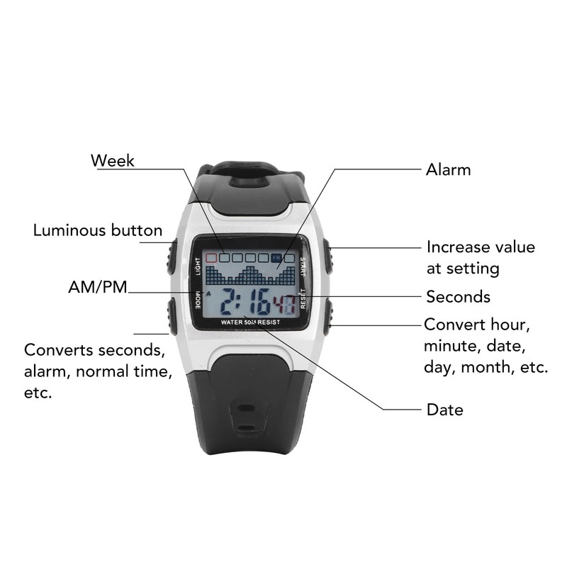 50m Waterproof Sports Watch LED Night Light Calendar Alarm Multifunctional