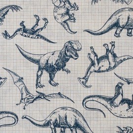 Kt KILOtela - Printed Linen Fabric Decoration Tapestry Cushion Curtains Bedspreads Bags Tablecloths Crafts 100cm Length x 280cm Width Dinosaur Blue 1 Metre