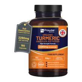 Organic Turmeric 2280 mg (High Dose) with Black Pepper & Ginger - 180 Vegan Turmeric Capsules with the Active Ingredient Curcumin I UK Made by Prowise Healthcare