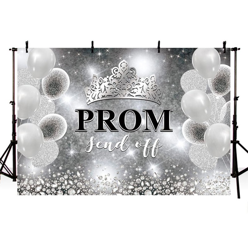 MEHOFOND 7x5ft Prom 2026 Backdrop Black and Silver Crown Send