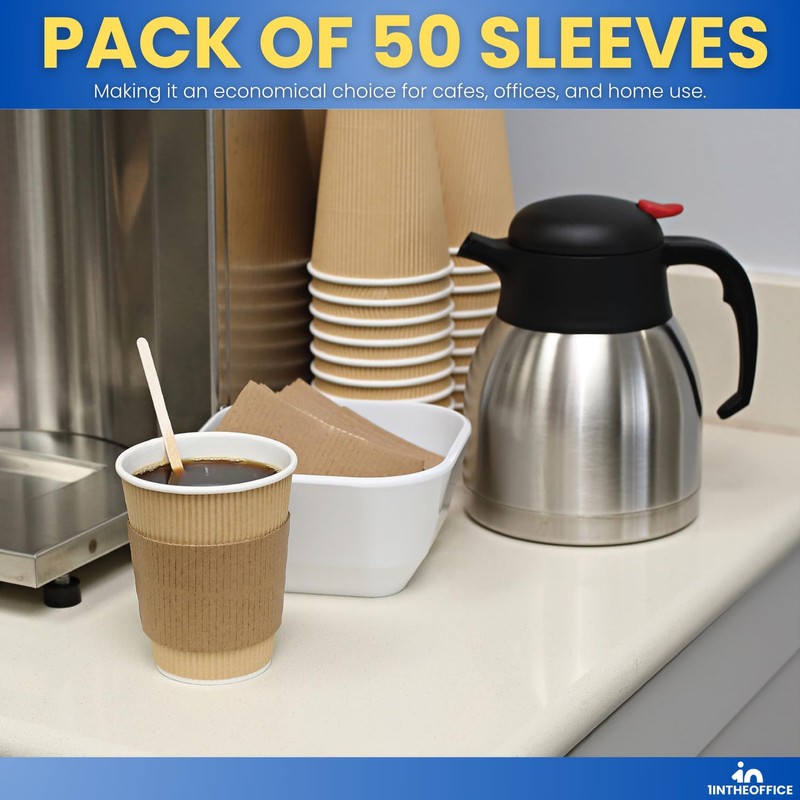 1InTheOffice Corrugated Coffee Cup Sleeves For 10oz 12oz 16 oz
