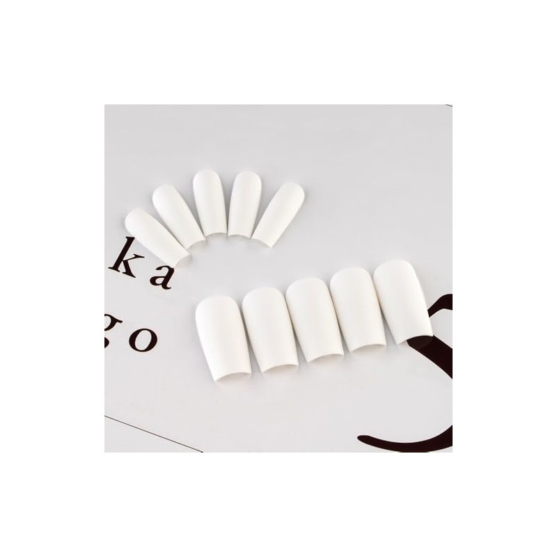 Uñas postizas blancas mate, largas, cuadradas, medianas, tipo ataúd, postizas,