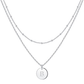 IEFWELL Silver Initial Necklaces for Women - Initial Necklaces for Girls Silver Necklace for Teen Girls Letter B Necklaces for Girls Layering Necklaces for Women Initial Jewelry for Teen Girls Gifts