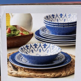 Pandex Melamine 12-piece Dinnerware Set Dishwasher safe indoor & outdoor BLUE