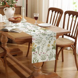 Spring Table Runner, Modern Table Runner Wild Flowers Table Runner for Kitchen, Dining Room & Outdoor, Washable Table Decoration for Garden, Summer Party, Vintage Table Runner Flowers Spring