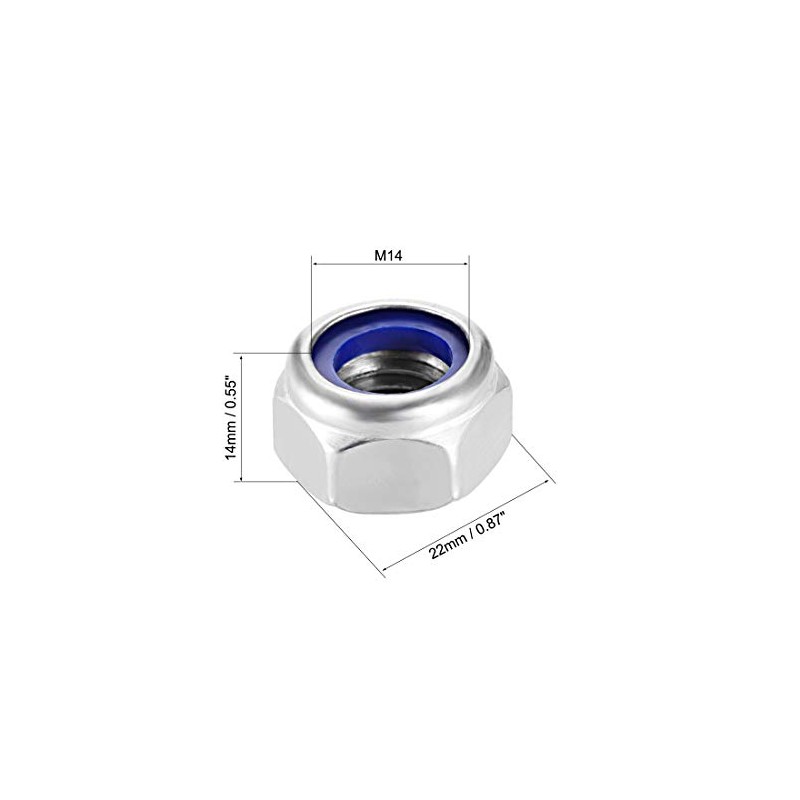 sourcing map Hex Lock Nuts - M14 x 2mm Stainless