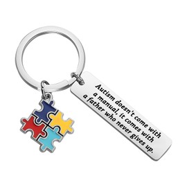 MYSOMY Autism Mom Keychain Autism Awareness Gifts Autism doesn't Come with a Manual It Comes with a Mother who Never Gives Up (Autism Father)