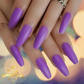 EDA LUXURY BEAUTY PURPLE PINK MATTE LUXE DESIGN Full Cover Press On Nails Acrylic Nail Kit Artificial Nail Tips False Nails Extra Long Ballerina Coffin Square Nail Art Super Fashion Fake Nails