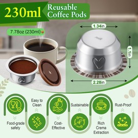 Reusable Coffee Pods Kit, 230ml Stainless Steel Coffee Capsule