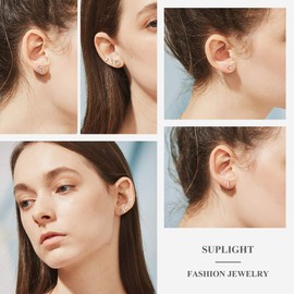 Suplight Women's Men's 925 Silver Small Stud Earrings Moon Star / Heart / Ball / Zirconia Ear Piercing Minimalist Ear Jewellery Accessory with Gift Box, Sterling Silver