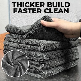 Towelogy® Heavy Duty Microfibre Cleaning Cloths for Home All Purpose - Larger, Thicker, More Absorbent Cleaning Cloth - 100% Lint Free Micro Fibre Cloths for Kitchen, Bathroom and Car (Charcoal Grey)