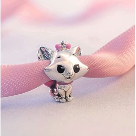 EZ Tuxedo Aristocats Marie Charms 925 Sterling Silver Lovely Cat Bead wih Pink Enamel for Bracelets