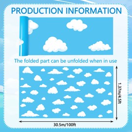 Mepase Blue Sky White Clouds Party Tablecloth Cartoon Story Birthday Party Supplies Tablecloth Roll Blue Sky White Clouds Backdrops for Baby Kids Shower Birthday Party Decorations, 100 Ft x 54 Inches