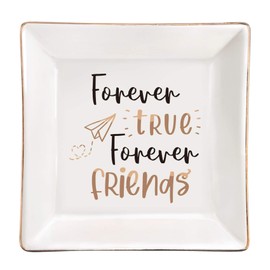 ElegantPark Birthday Gifts for Friends Women Jewelry Tray Valentines Day Christmas Graduation Gifts Ring Dish Organizer Forever True Forever Friend Square Trinket Dish Holder Ceramic